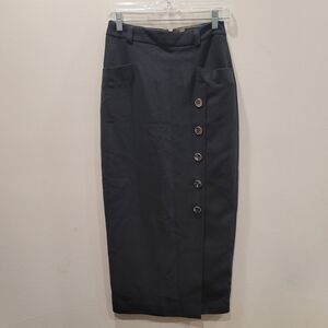 Sz 1 Ted Baker Vintage Black Noir Esthetic Curve Hugging Long Pencil Skirt